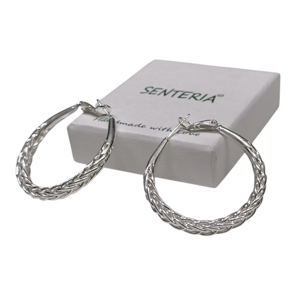 Santeria Braided Silver Hoop Earrings - Picture 3 of 3